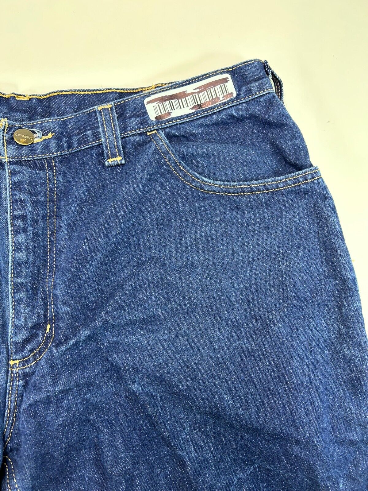 Vintage Carhartt FR CAT2 Dark Wash Denim Workwear Pants Size 37W Blue