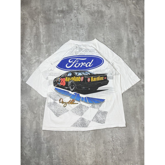 Vintage 90s Davey Allison #28 Havoline Racing Nascar AOP T-Shirt Size 2XL White