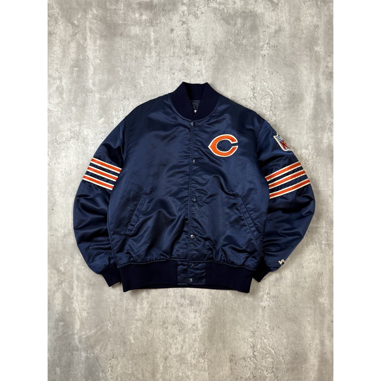 Vintage 80s Chicago Bears NFL Starter Satin Bomber Jacket Size Medium