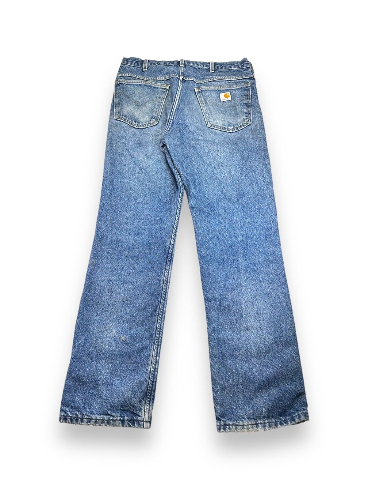 Vintage Carhartt Plaid Lined Dark Wash Denim Work Wear Pants Size 34W Blue