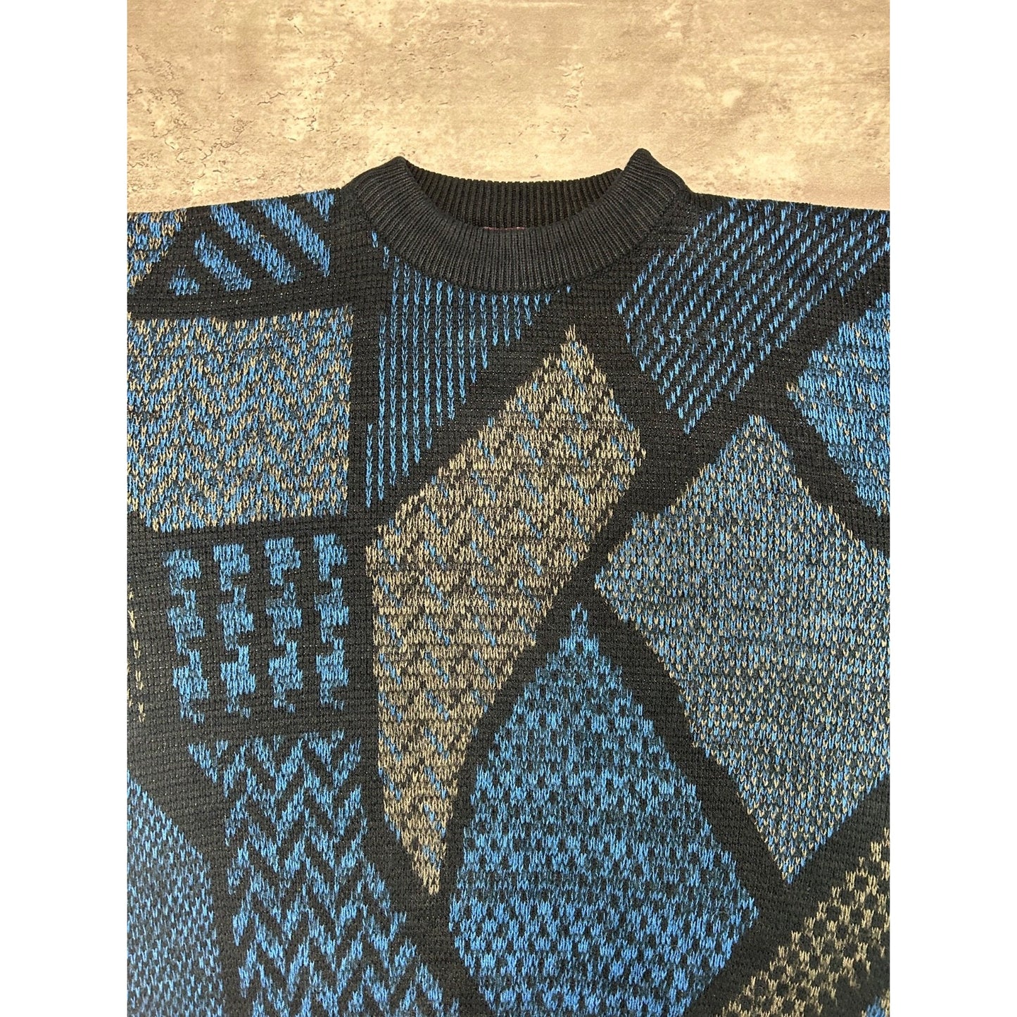 Vintage 80s/90s Abstract Print Pullover Ribbed Knit Sweater Size XL