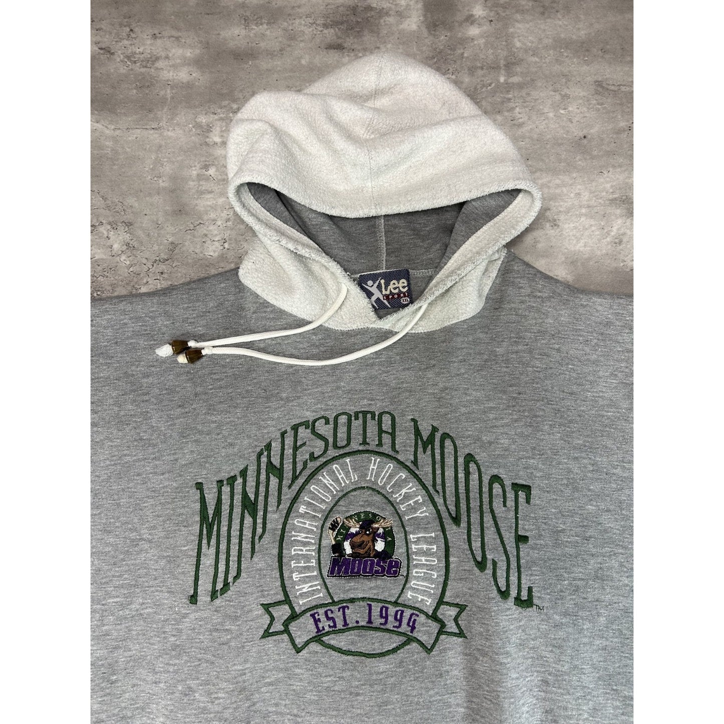 Vintage 90s Minnesota Moose AHL Embroidered Logo Hooded Sweatshirt Size XXL