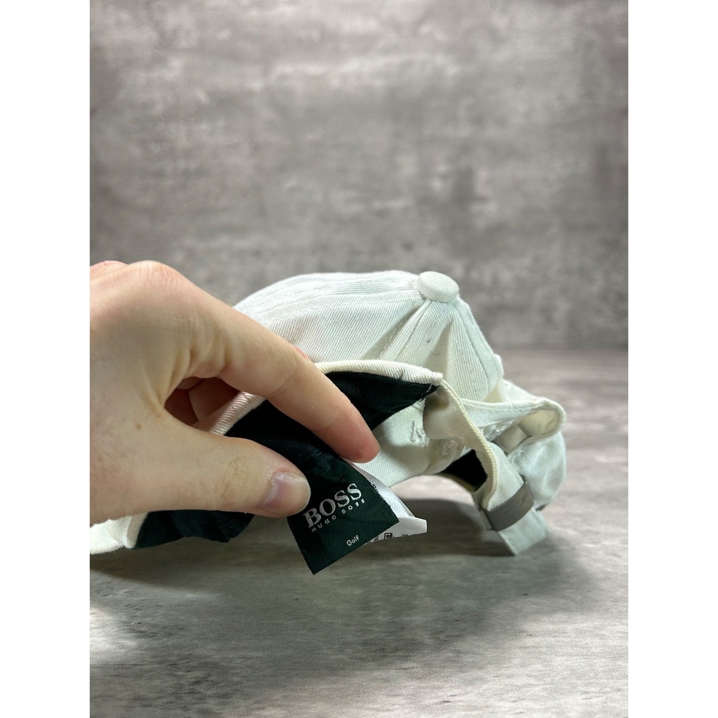 Vintage Hugo Boss Distressed Tonal Embroidered Spellout Strapback Hat OSFA