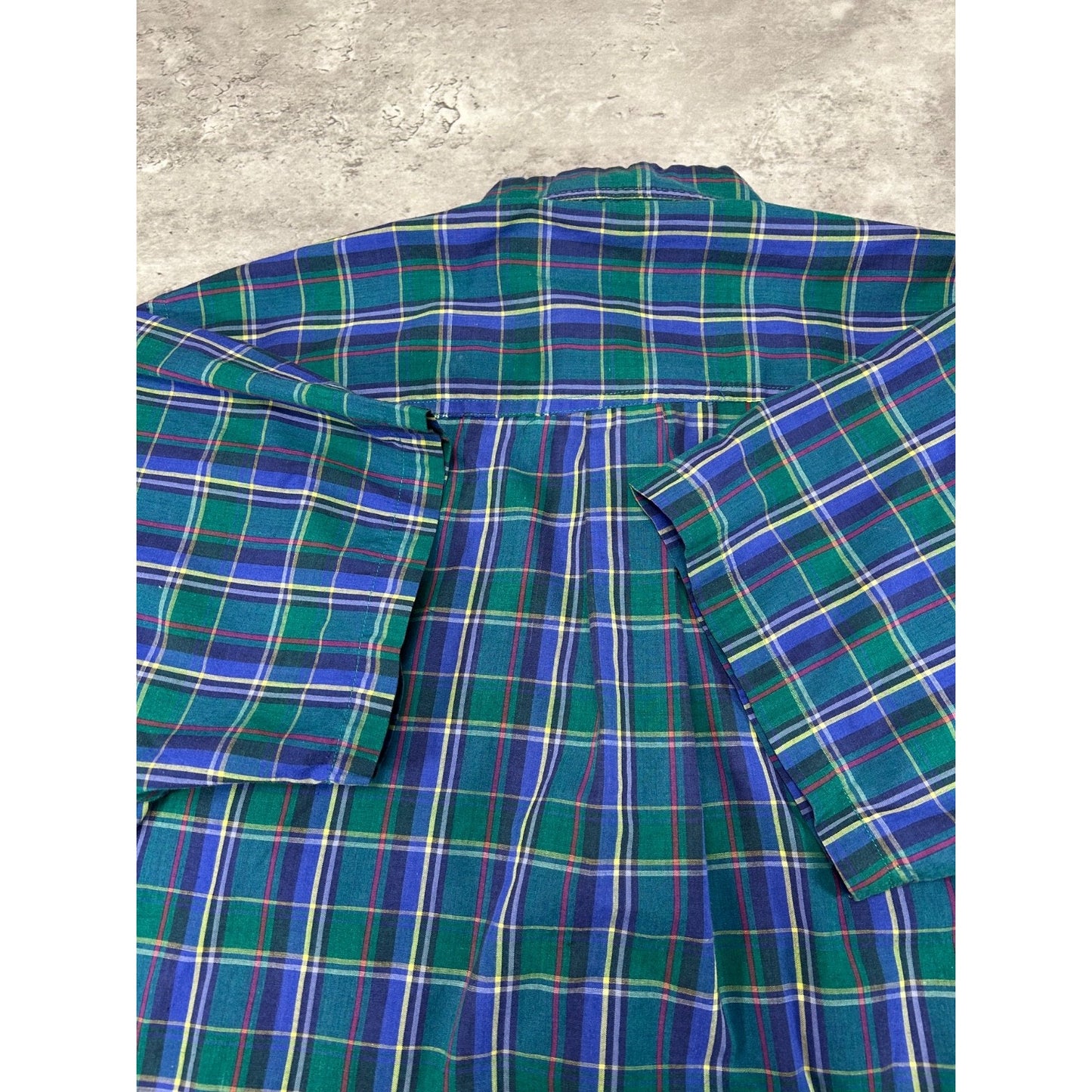 Vintage Van Heusen Plaid Short Sleeve Cropped Reworked Button Up Shirt Sz Large