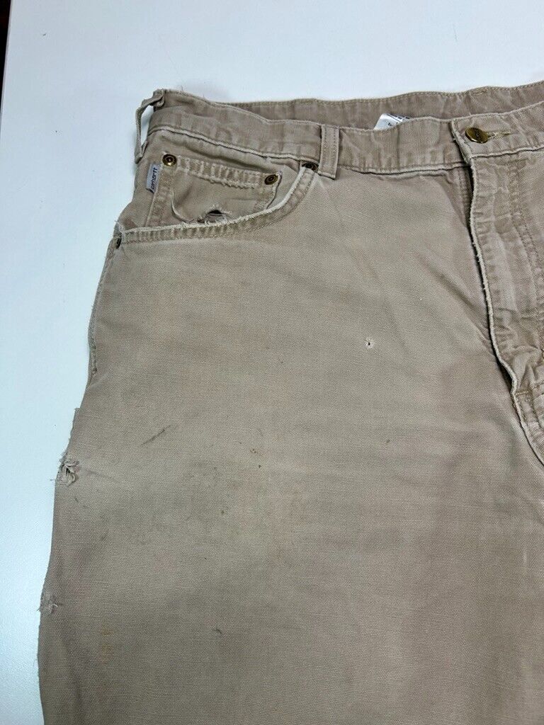 Carhartt Loose Fit Canvas Workwear Carpenter Pants Size 37 Beige