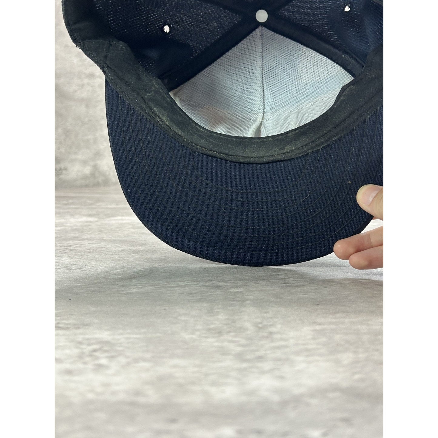 Vintage 90s USS Yorktown US Navy Embroidered Spellout Snapback Hat OSFA Blue
