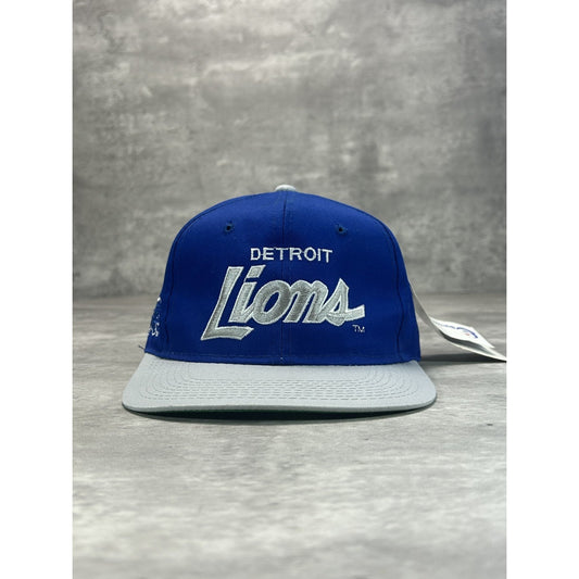 Vintage 90s Detroit Lions NFL Sports Specialties Script Snapback Hat OSFA Blue