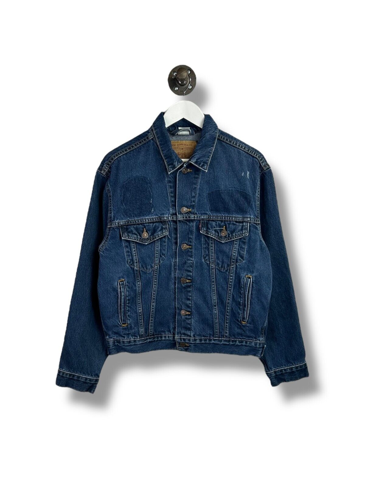 Vintage 90s Levis Red Tab Dark Wash Denim Type 3 Trucker Jacket Size Small Blue
