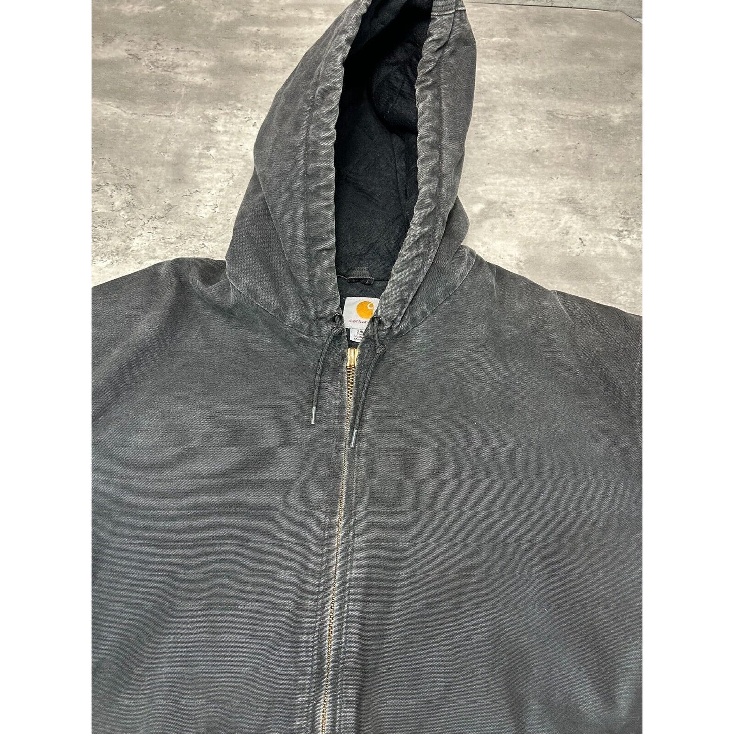 Vintage Carhartt Quilted Lined Canvas Work Wear Hooded Bomber Jacket Size XL