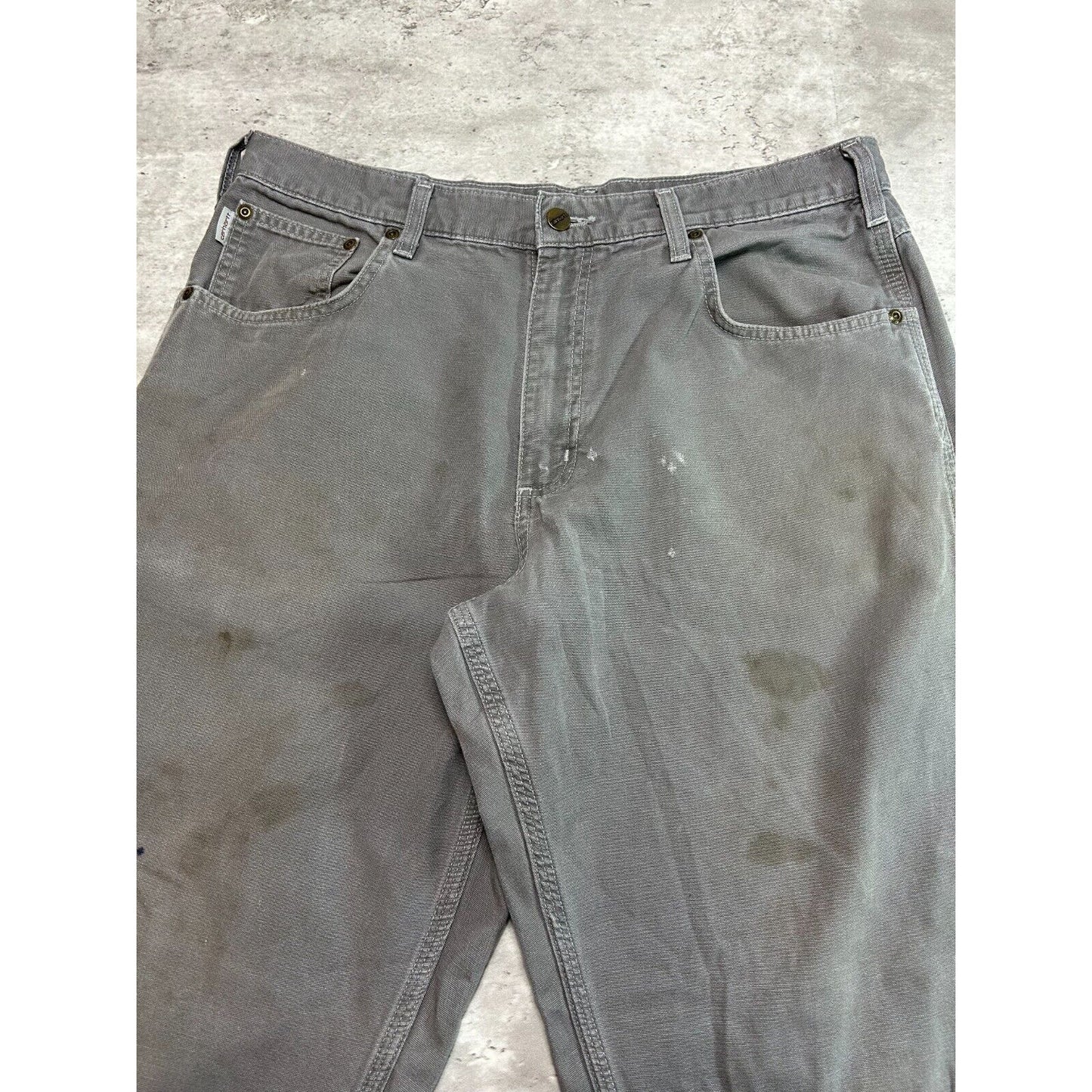 Carhartt Loose Fit Canvas Workwear Carpenter Pants Size 36 Gray