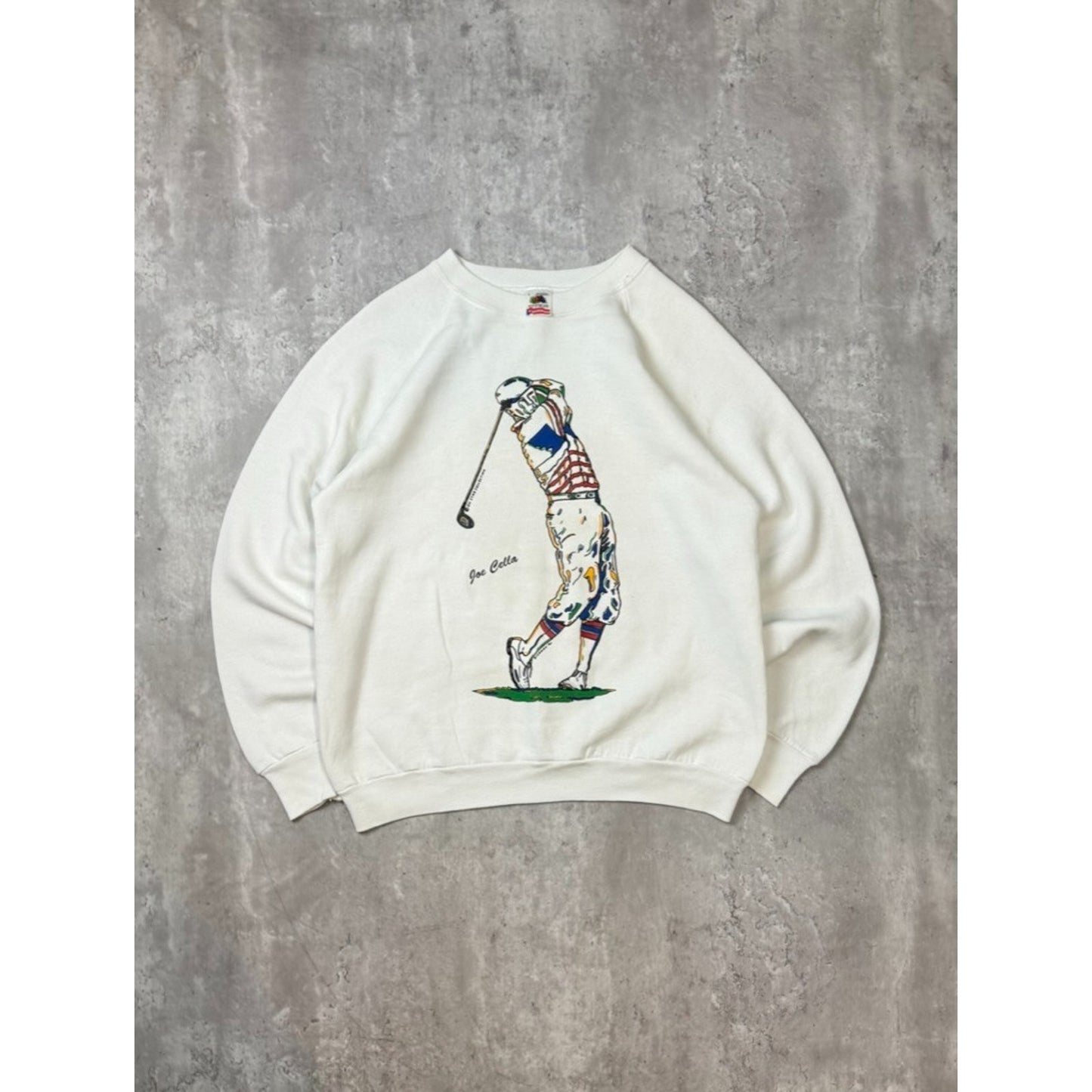 Vintage 1991 Cartoon Golfer Graphic Crewneck Sweatshirt Size Large White