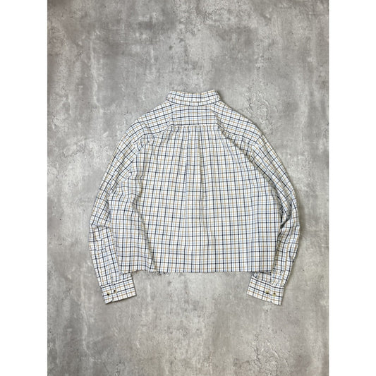 Vintage LL Bean Plaid Long Sleeve Reworked Cropped Button Up Shirt Size Large