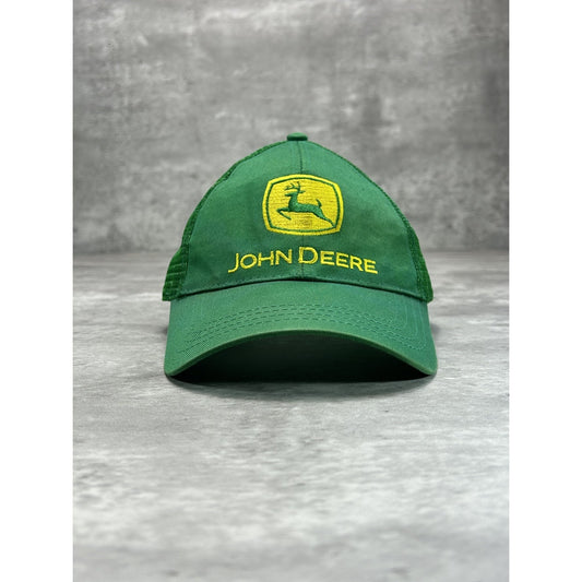 Vintage John Deere Embroidered Logo Trucker Snapback Hat OSFA Green