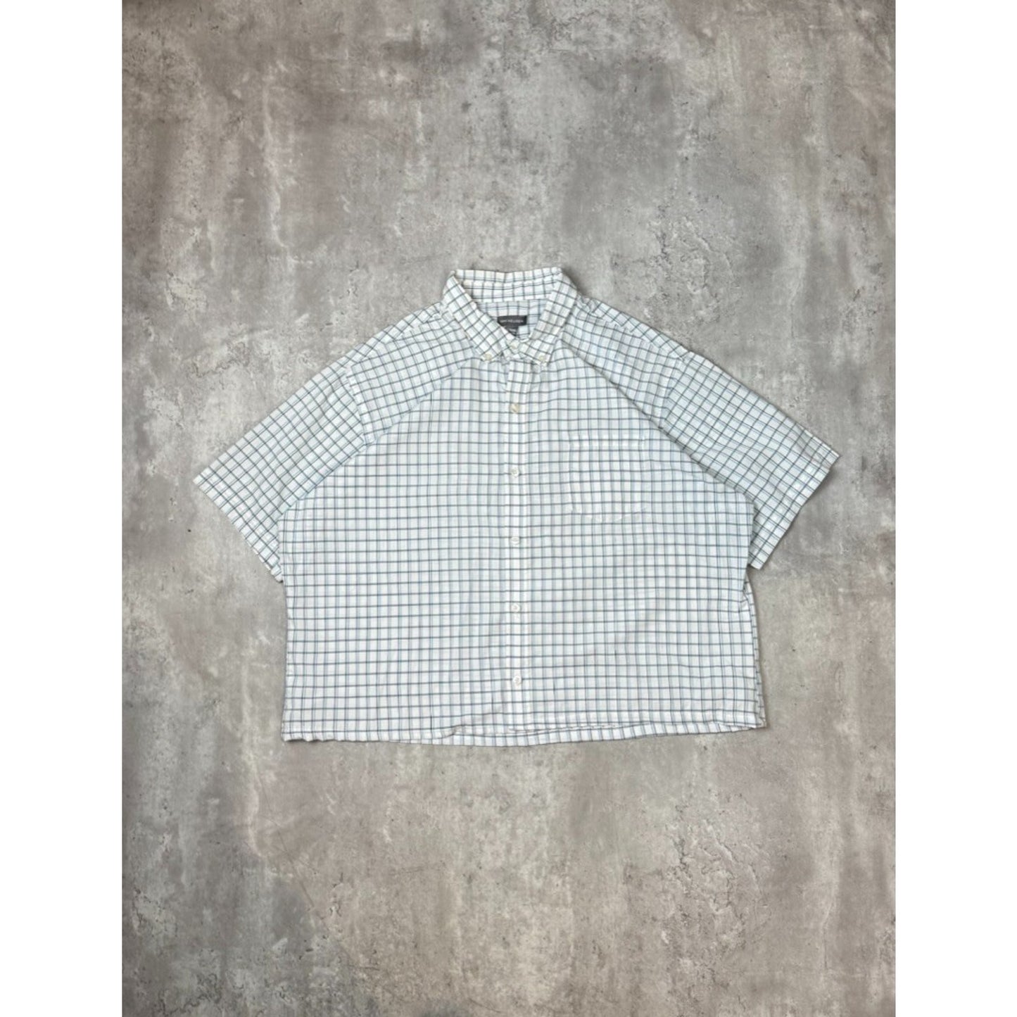 Van Heusen Plaid Print Short Sleeve Reworked Cropped Button Up Shirt Size XL