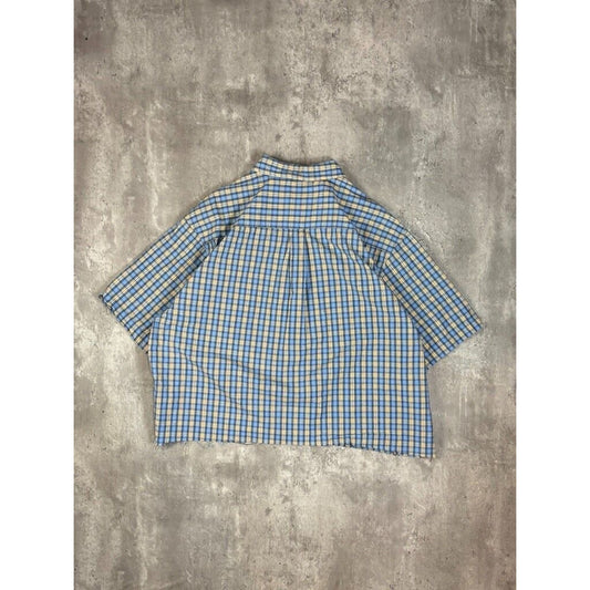 Vintage Basic Edition Plaid Short Sleeve Cropped Button Up Shirt Size XL