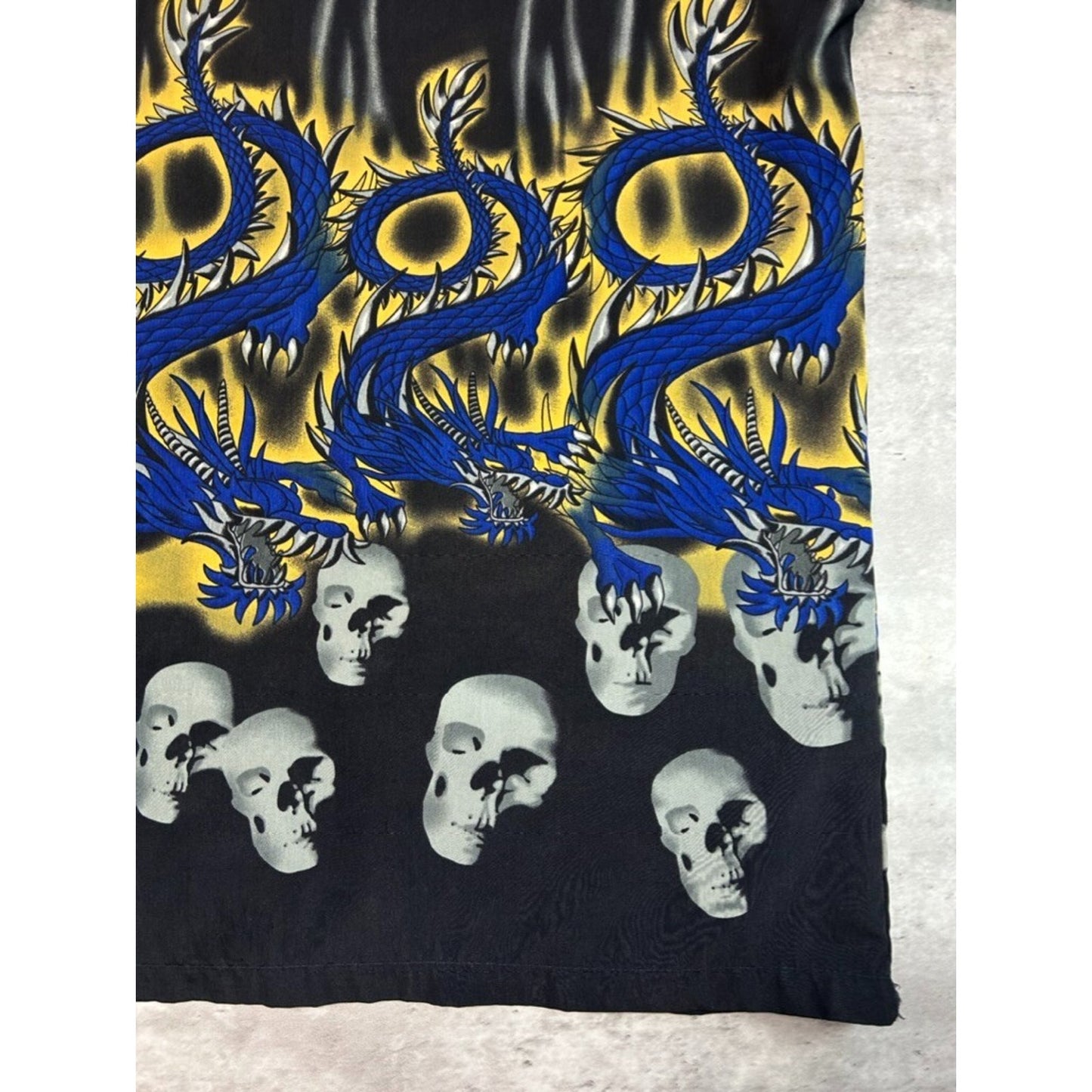 Vintage Y2K Dragon Skull Graphic All Over Print Button Up Shirt Size Large