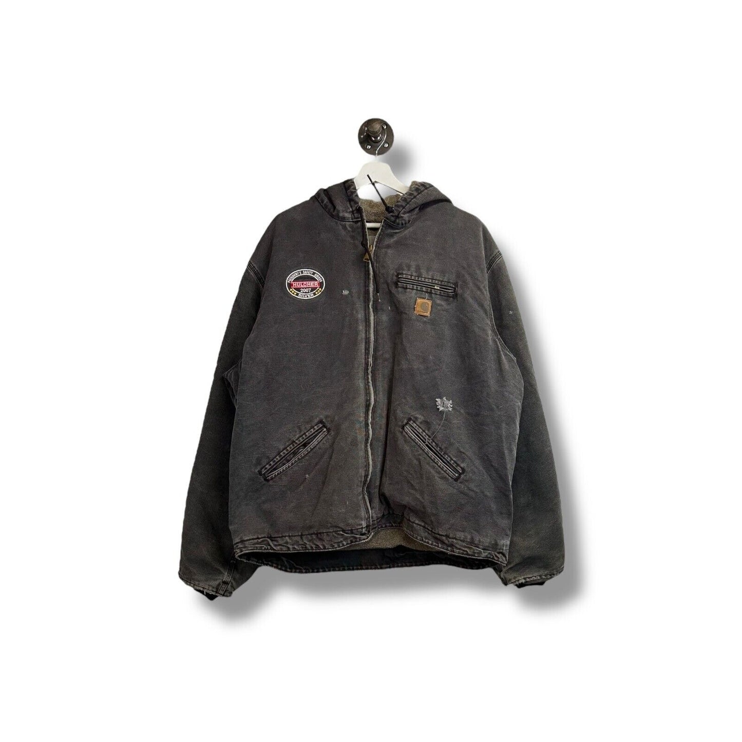 Vintage Carhartt Sherpa Lined Canvas Workwear Hooded Detroit Jacket Size XXL