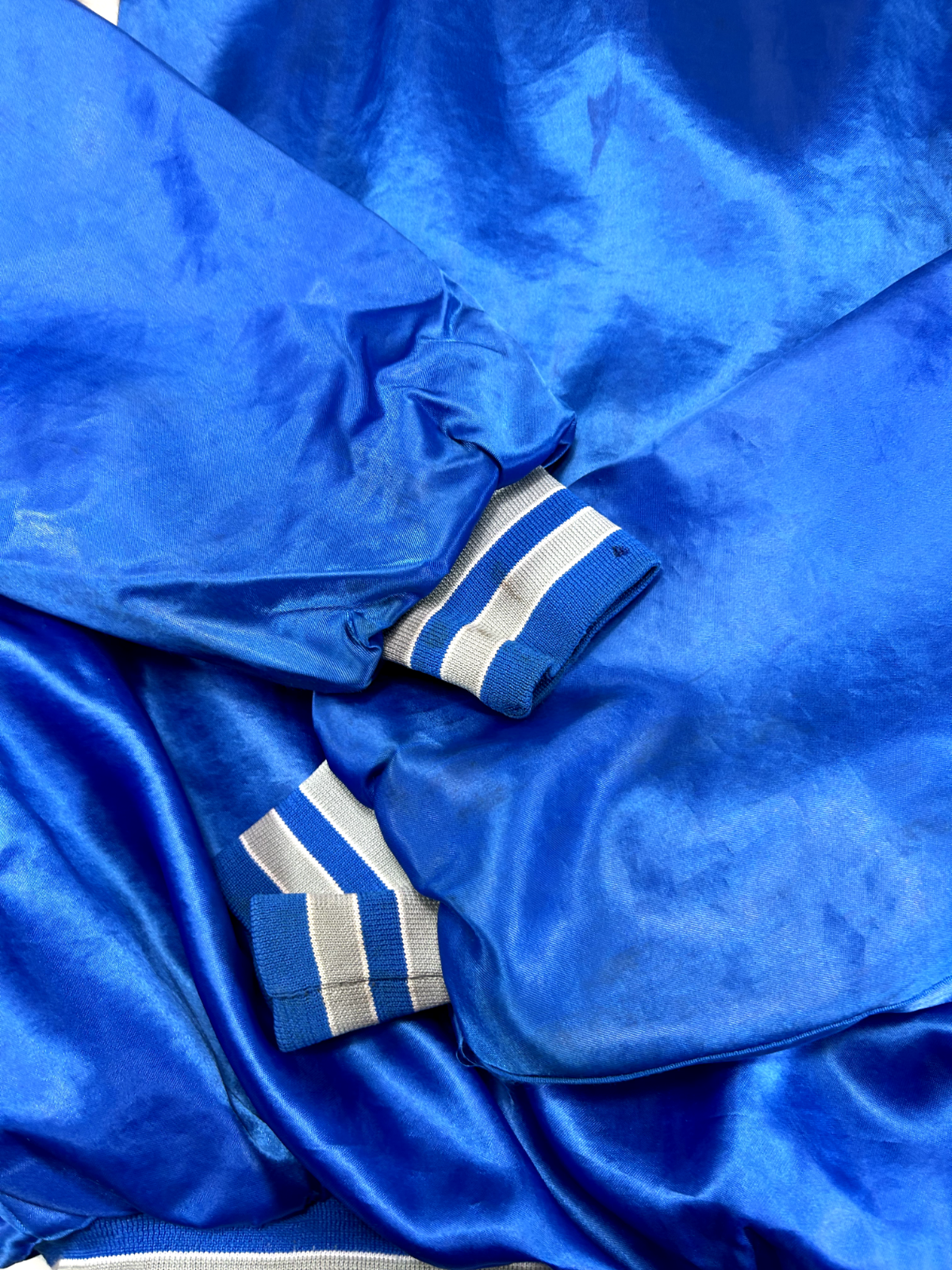 Vintage 80s Detroit Lions NFL Satin Varsity Bomber Football Jacket Size Large