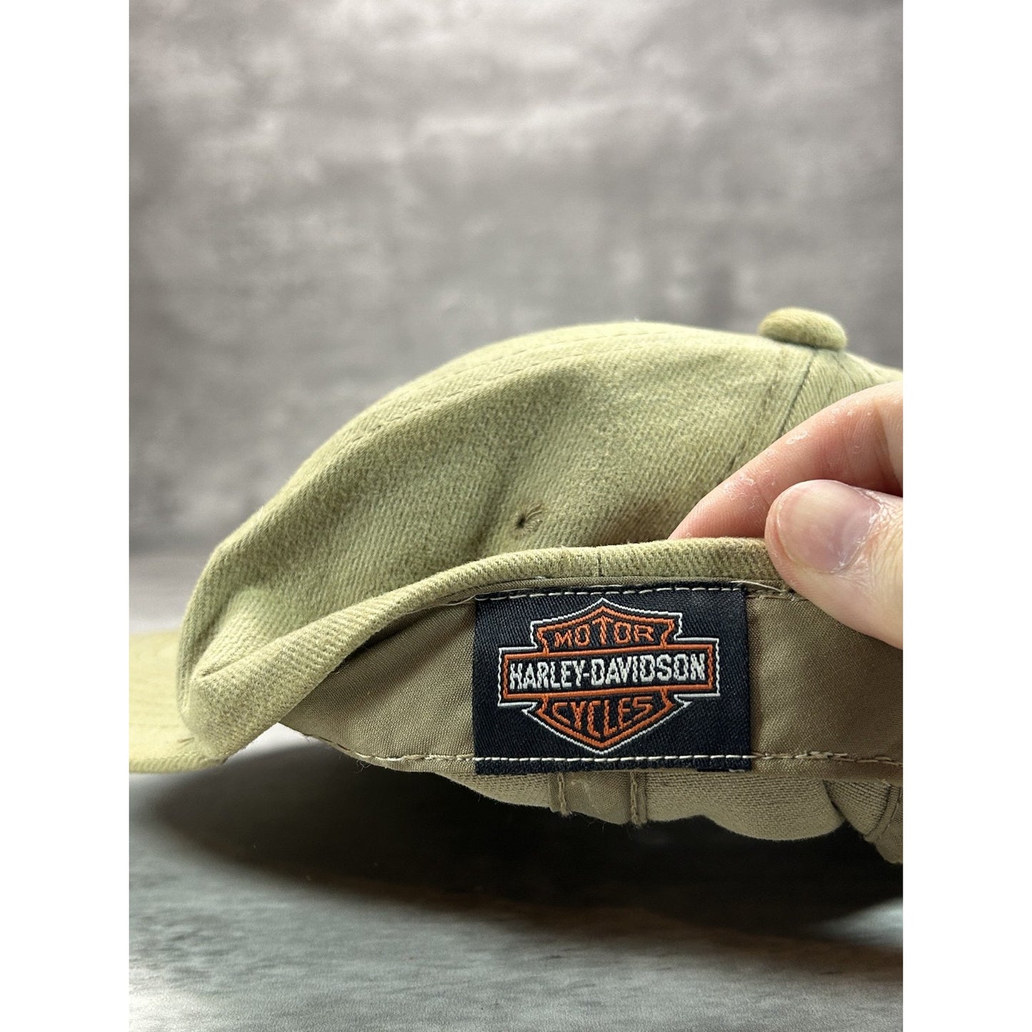Vintage Harley Davidson Motorcycles Embroidered Logo Strapback Hat OSFA Beige