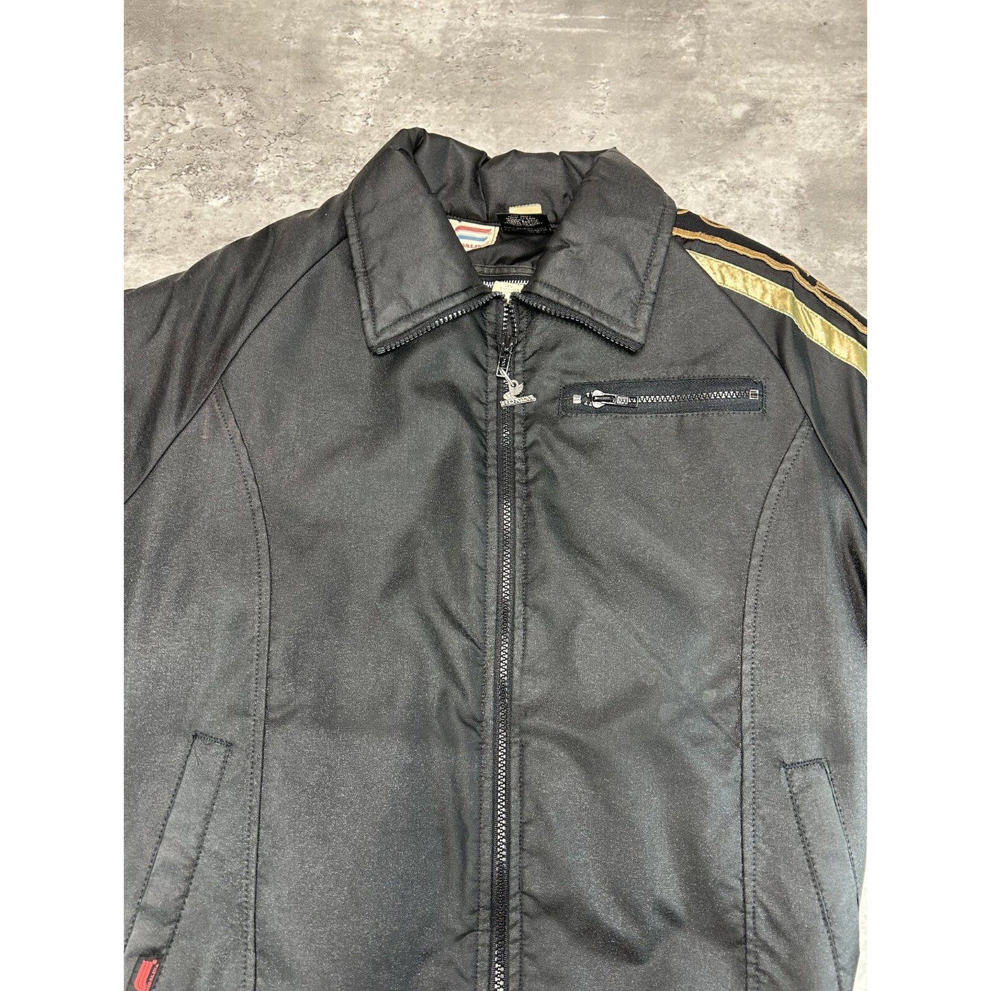 Vintage 1970s Hondaline Racing Nylon Bomber Jacket Size Medium Black