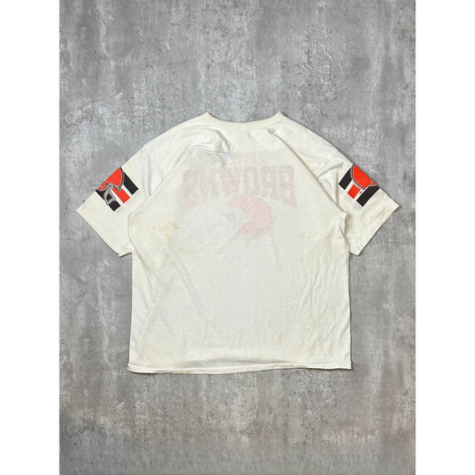 Vintage 80s Cleveland Browns NFL Champion Raglan Jersey Size XL Beige