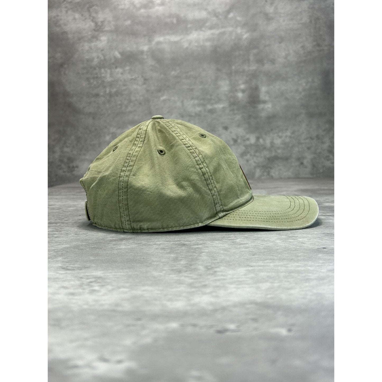 Vintage Carhartt Leather Embroidered Patch Canvas Workwear Strapback Hat OSFA