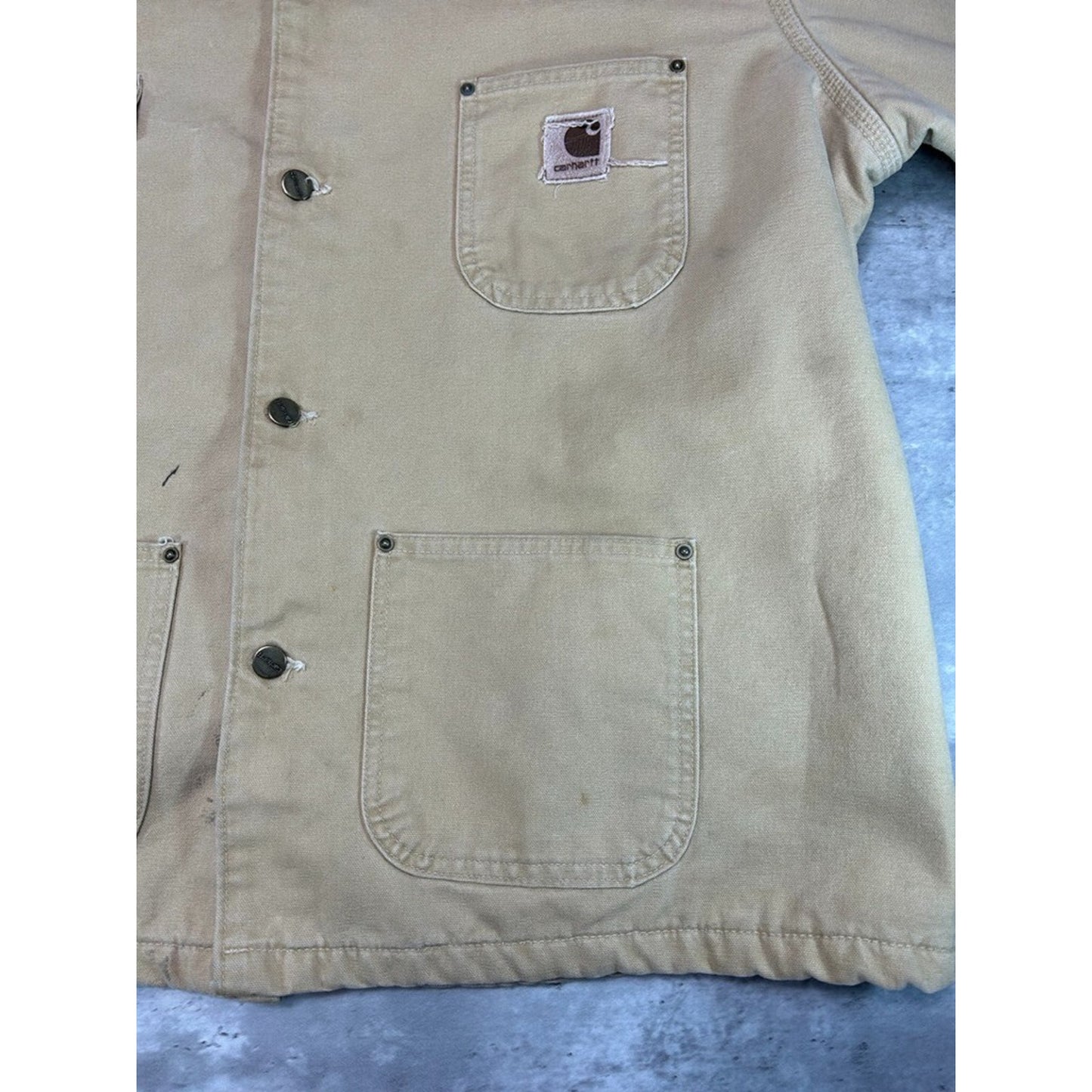 Vintage Carhartt Blanket Lined Canvas Workwear Chore Jacket Size XL Beige