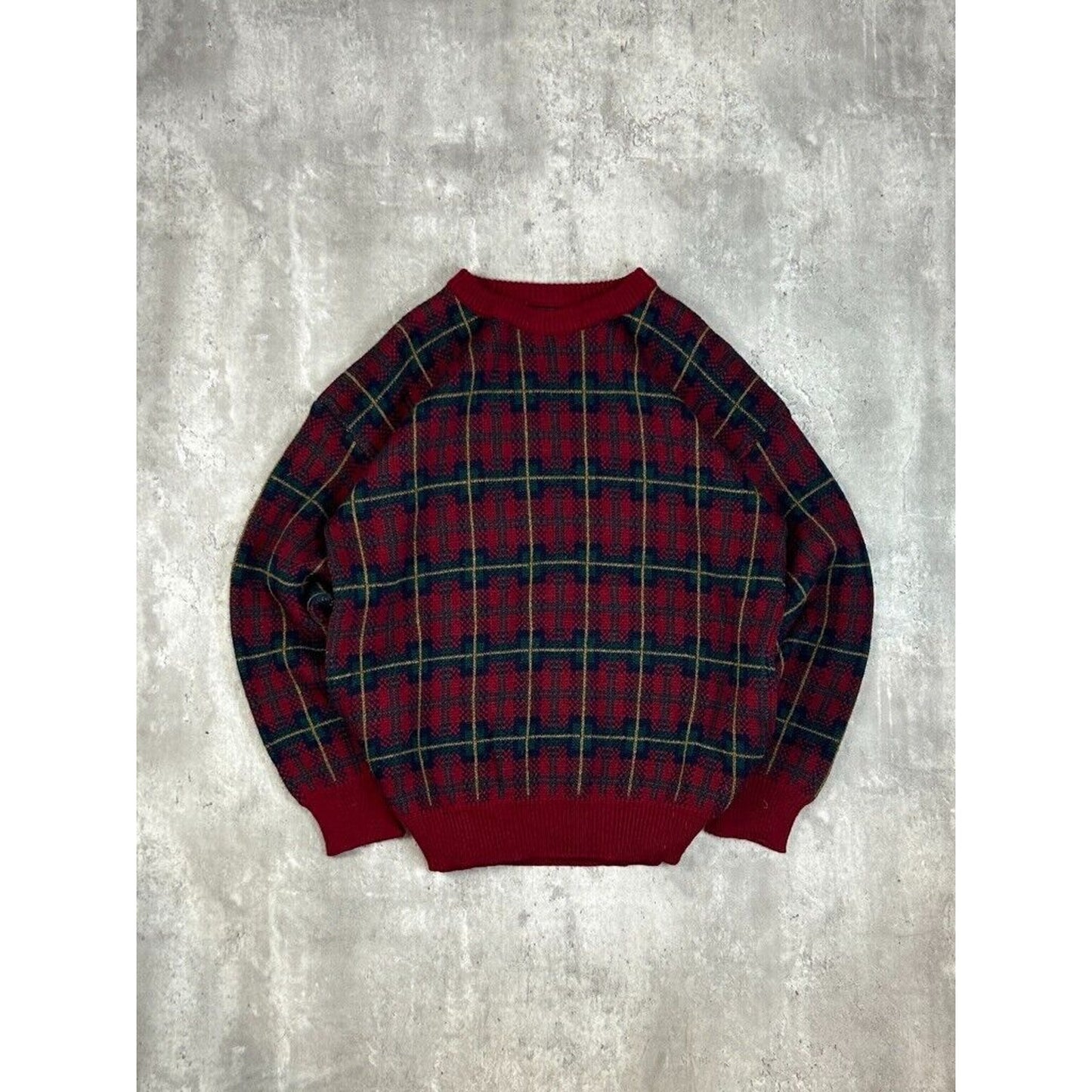 Vintage 90s Reed Hunter Plaid Print Ribbed Pullover Knit Sweater Size Large