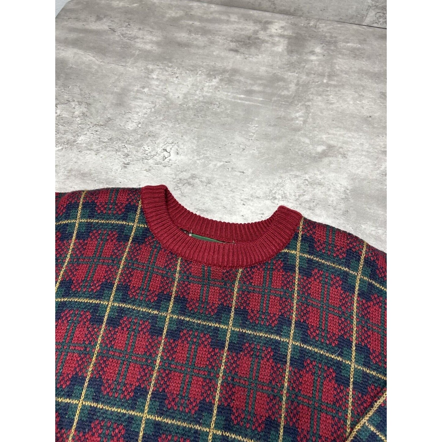 Vintage 90s Reed Hunter Plaid Print Ribbed Pullover Knit Sweater Size Large
