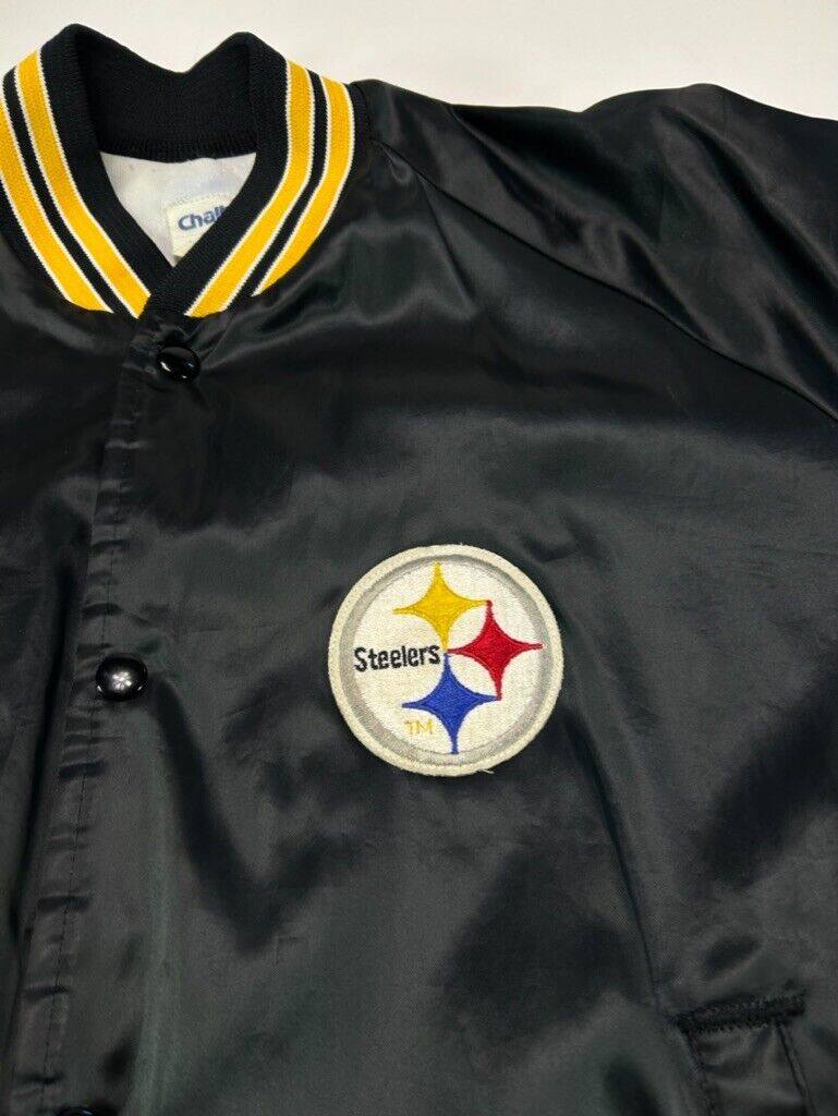 Vintage 80s Pittsburgh Steelers NFL Satin Varsity Chalk Line Jacket Size Large
