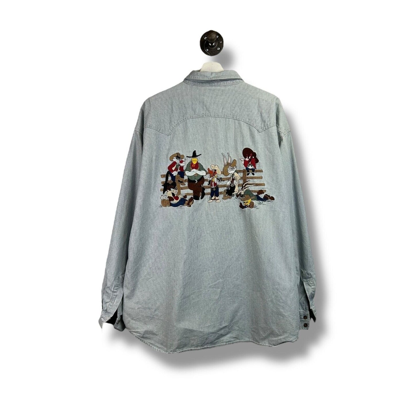 Vintage 1995 LoonEy Tunes Friends Wild West Embroidered Button Up Shirt Size XXL