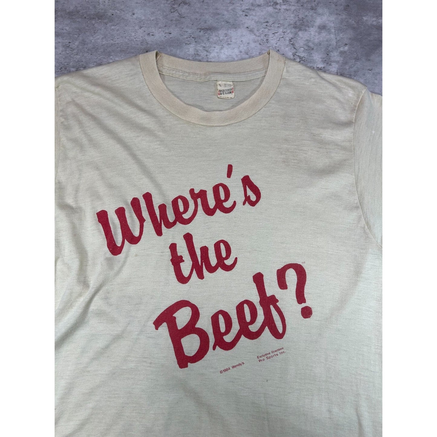Vintage 1970s/80s Wheres The Beef? Comedy Slogan Graphic T-Shirt Size Large
