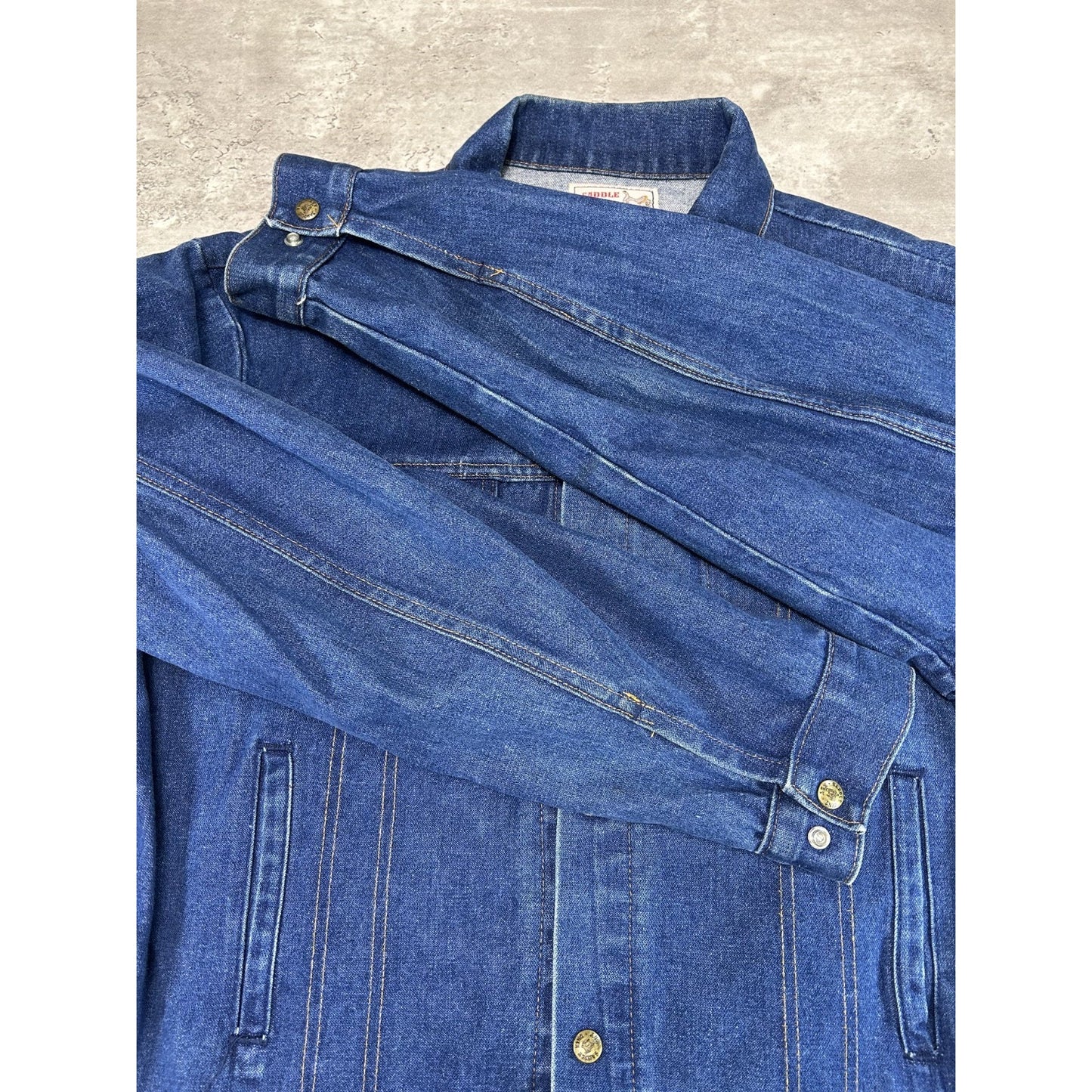 Vintage 80s Saddle King Dark Wash Denim Western Style Trucker Jacket Size XL