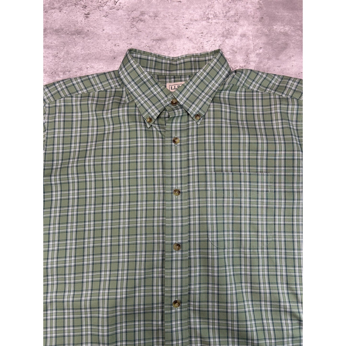 Vintage L.L. Bean Plaid Single Pocket Cropped Button Up Shirt Size Large Green