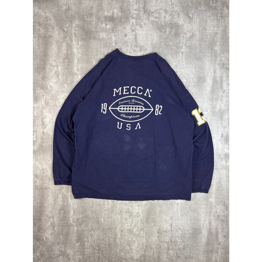 Vintage Y2K Mecca USA Graphic Spellout Long Sleeve T-Shirt Size XXL Blue
