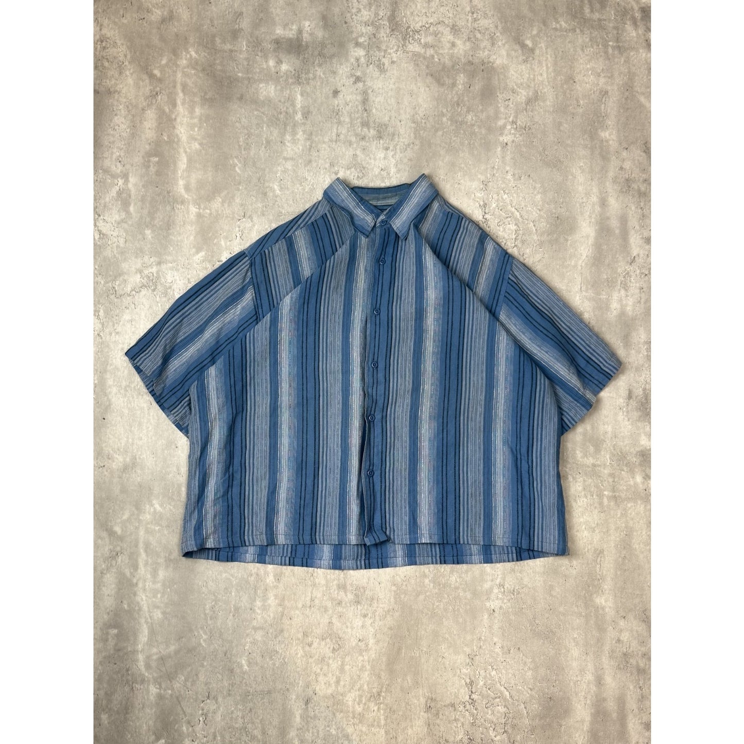 Cafe Luna Striped Print Short Sleeve Reworked Cropped Button Up Shirt Size XL