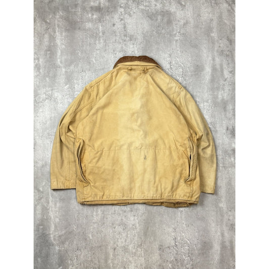 Vintage 1970s Three Pocket Canvas Collared Hunting Jacket Size Medium Beige