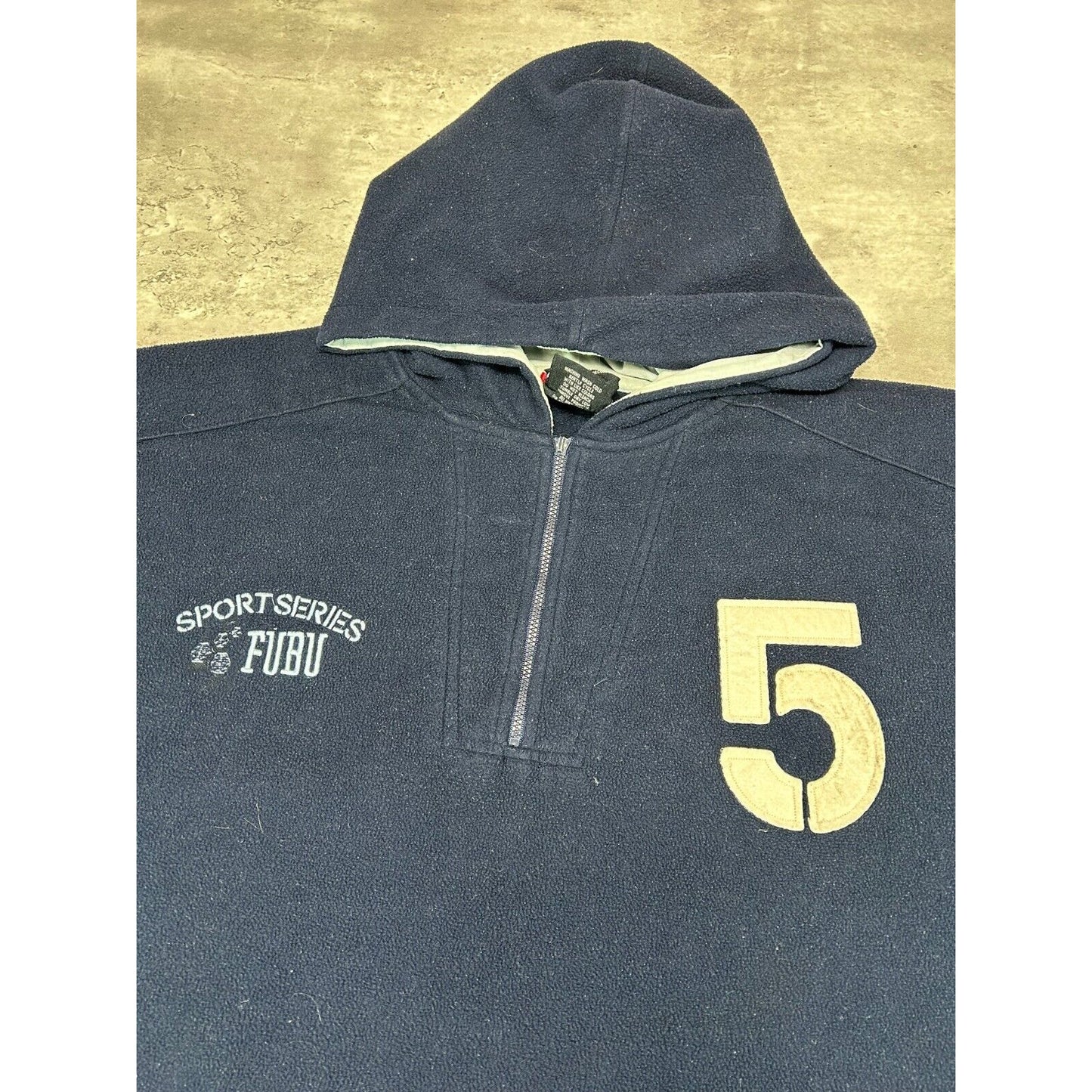 Vintage Y2K FUBU Sport Series 1/4 Zip Hooded Fleece Sweatshirt Size XXL Blue