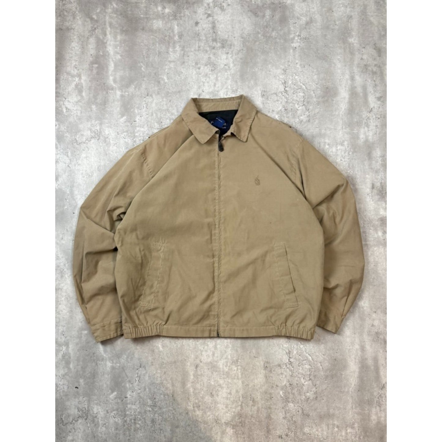 Vintage 90s Nautica Embroidered Full Zip Harrington Jacket Size XL Beige