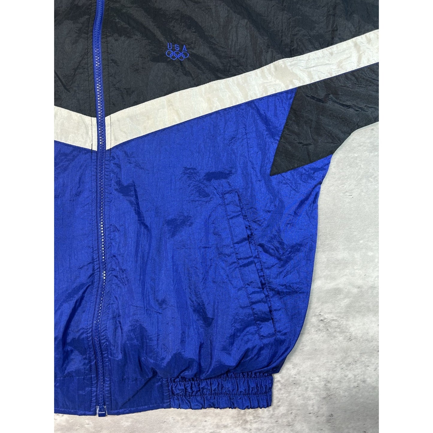 Vintage 90s USA Olympics Embroidered Logo Full Zip Windbreaker Jacket Size Small