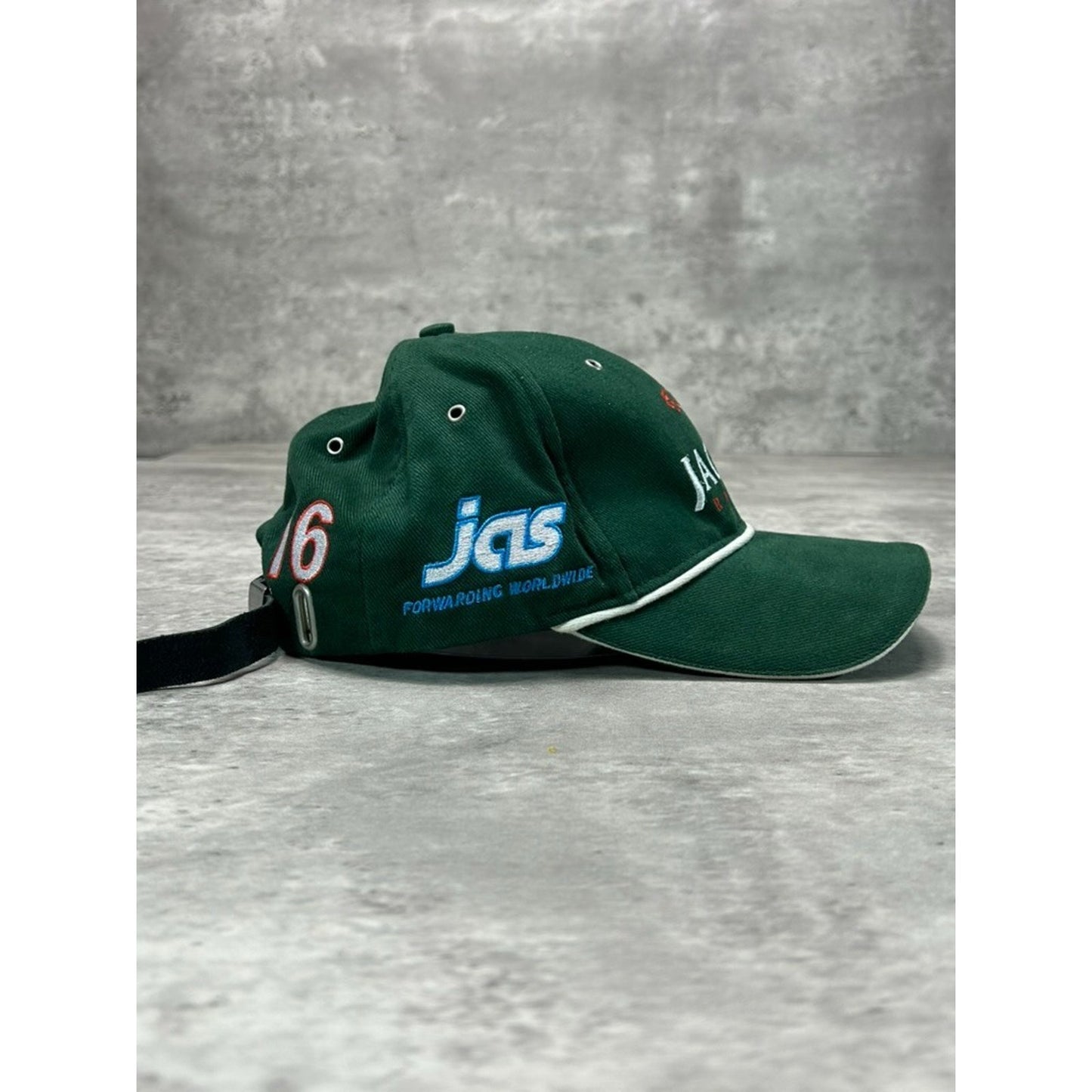 Vintage Jaguar Racing Embroidered Logo Spellout Strapback Hat OSFA Green