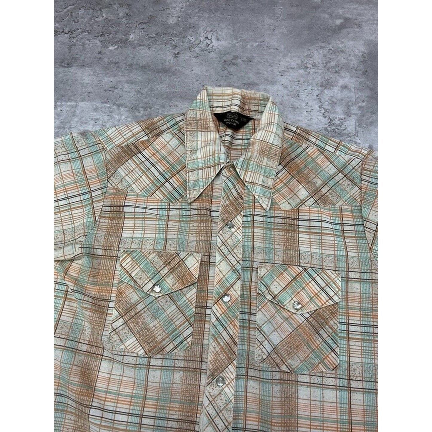 Vintage 1970s Sears Western Wear Pearl Snap Short Sleeve Button Up Shirt Medium