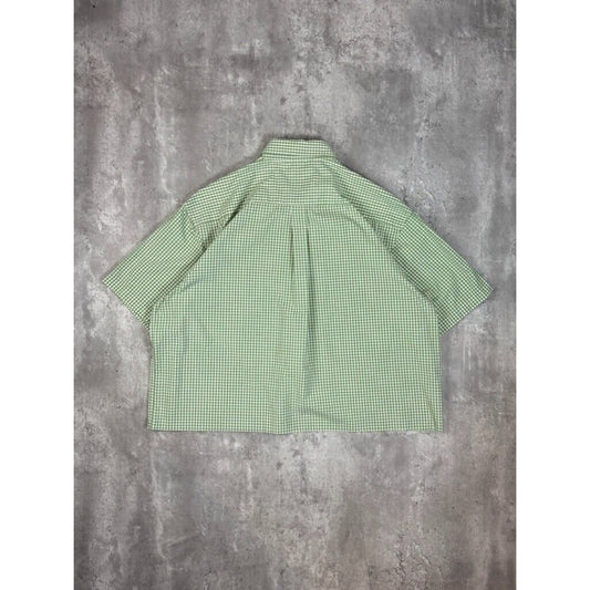 Vintage Arrow Plaid Short Sleeve Cropped Button Up Shirt Size XL