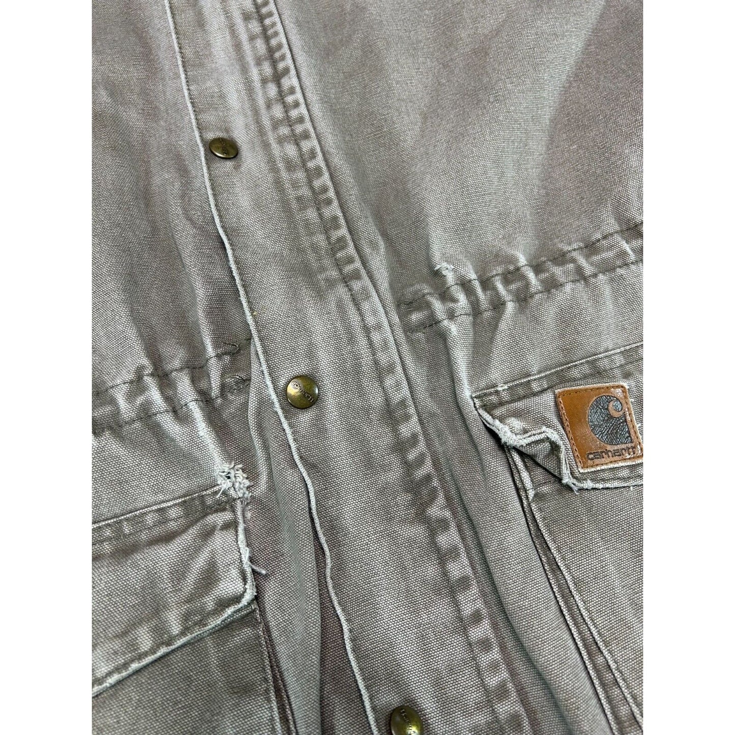 Vintage 90s Carhartt Quilted Lined Canvas Work Wear Farm Jacket Size XL Beige