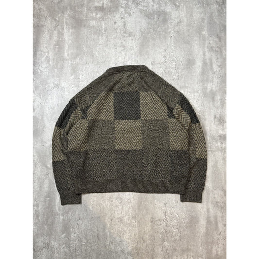 Vintage Towncraft Checkered Print Earth Tone Pullover Knit Sweater Size 2XL