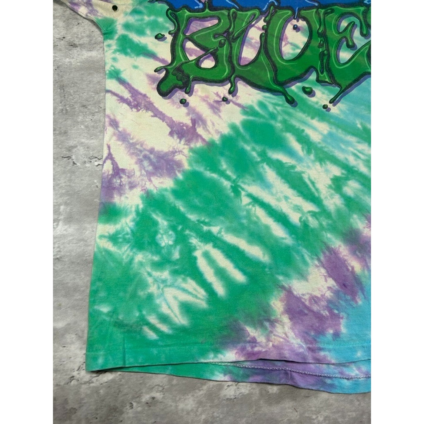 Vintage 1991 Moody Blues Tye Dye Rock Music Graffiti Spellout T-Shirt Size XL