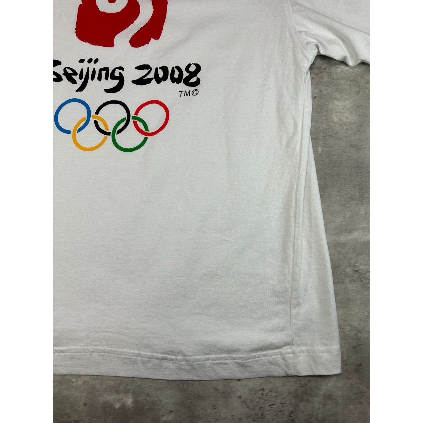 2008 Beijing Olympics Graphic Spellout T-Shirt Size Large White