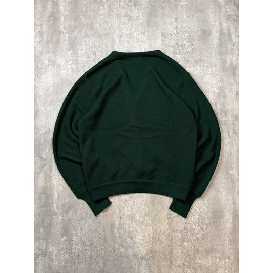 Vintage 80s/90s Izod Embroidred Crest Cardigan Knit Sweater Size Large Green