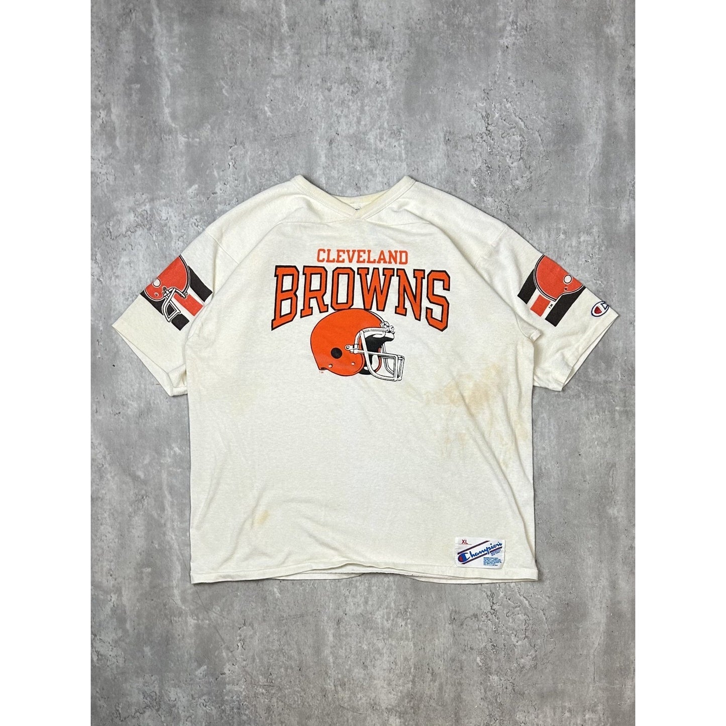 Vintage 80s Cleveland Browns NFL Champion Raglan Jersey Size XL Beige