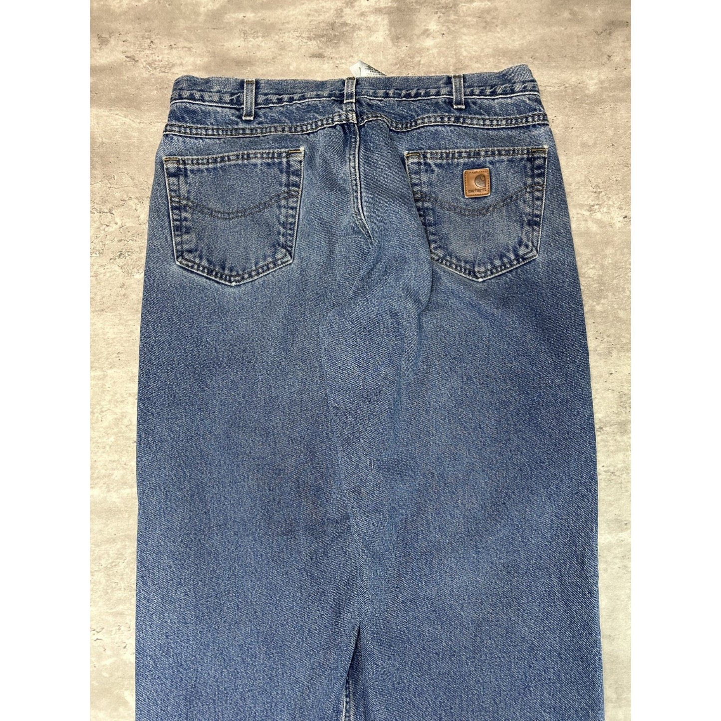 Vintage Carhartt Relaxed Fit Plaid Lined Medium Wash Workwear Denim Pants Sz 37W